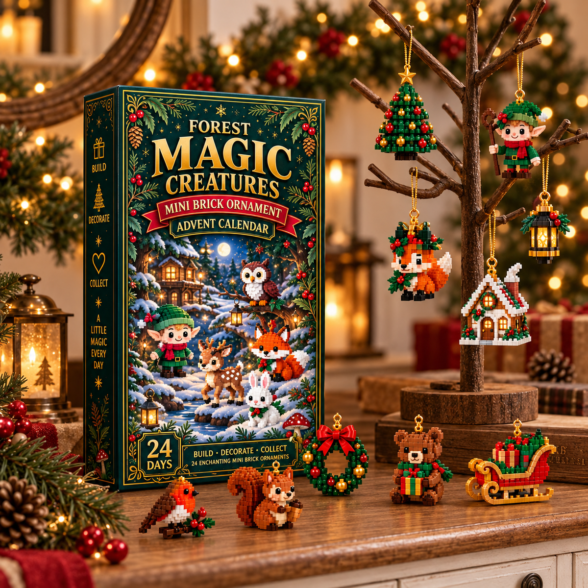 🎄 24-Day Woodland Wonders Advent Calendar ⏳ Build 24 Enchanting Fantasy Creature Ornaments for Your Christmas Tree, Mantel, Wreath and Holiday Decor 🧝‍♀️✨