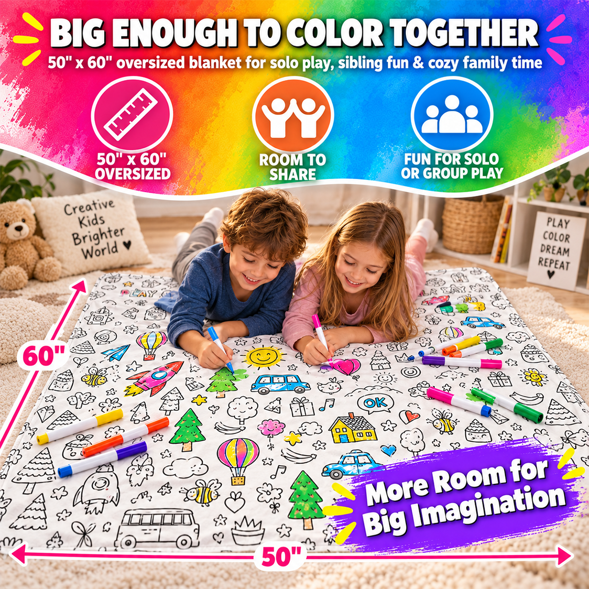 🖍️ Create Your Own Cozy Coloring Blanket with 12 Vibrant Fabric Markers