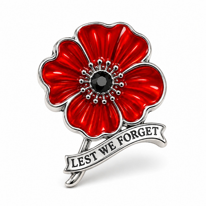 🌺 Lest We Forget Remembrance Poppy Brooch – VE Day 80th Anniversary Tribute Pin