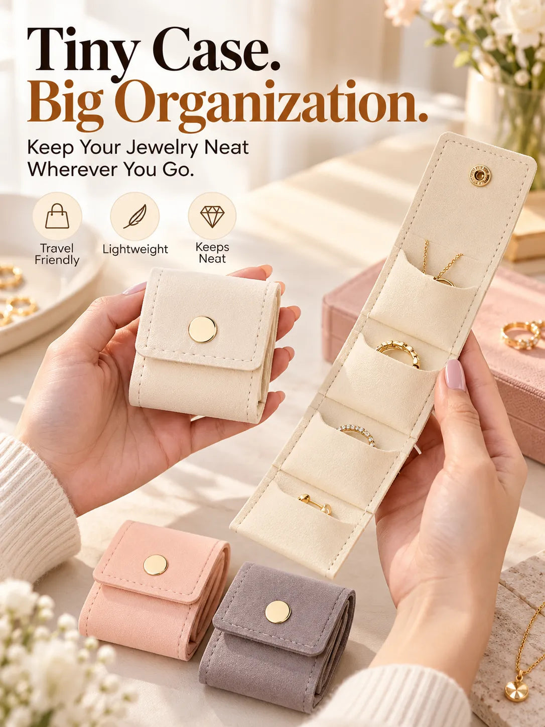 ✨ Foldable Travel Jewelry Case – Compact Organizer for Everyday Essentials