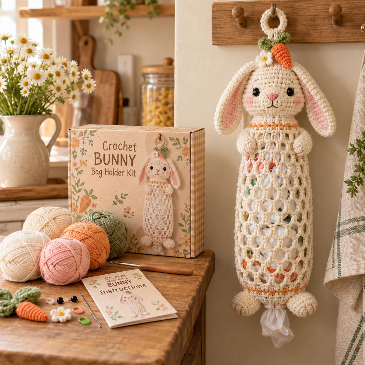 🔥Buy 3, Get 1 Free—Today Only 🔥🔥– 🌼 Cottage Harvest Keepers™ — Crochet Animal Bag Holder DIY Kit