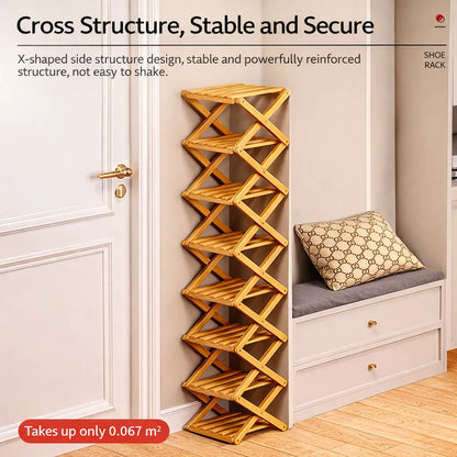 🌿 3-Tier Folding Bamboo Shoe Organizer in Natural Wood | Ready to Use, No Assembly Needed