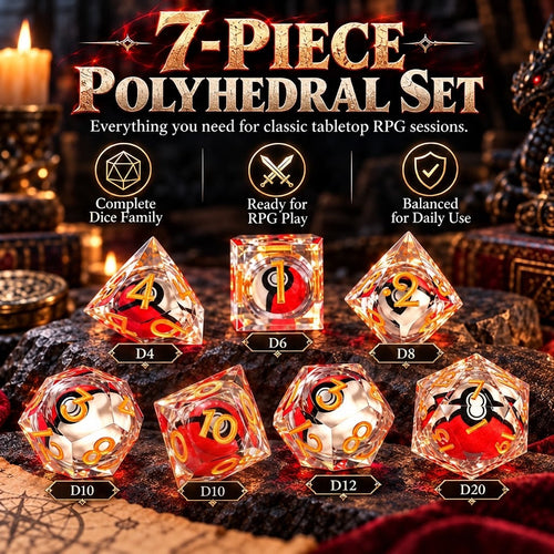 🎲Rotating Eye DND Dice Set – 7-Piece Liquid Core Polyhedral Dice