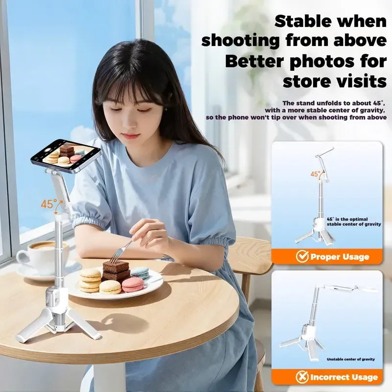 📸  Z3 Magnetic Selfie Stick Tripod – Zoomable Mini Palm Grip with Focus Adjustment Dial, 360° Rotation Stand, Bluetooth Remote & Universal MagSafe Phone Mount for Travel & Vlogging