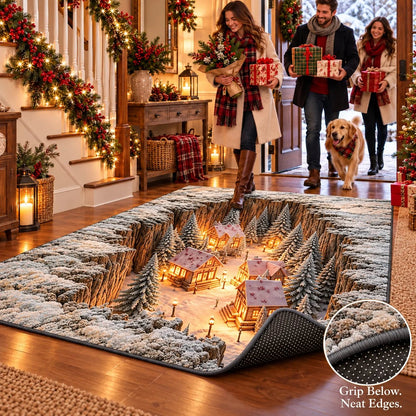 🎉Optical Illusion Christmas Scene Rug | Bring A Hidden Winter Village To Your Floor