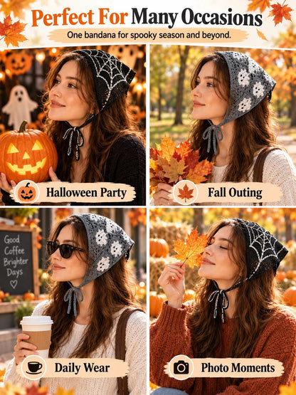 🔥HOT SALE🔥🎃 Halloween Style Deal – Boho Ghost Print Head Scarf 👻 Cute Seasonal Hair Accessory for Festive Looks 🦇