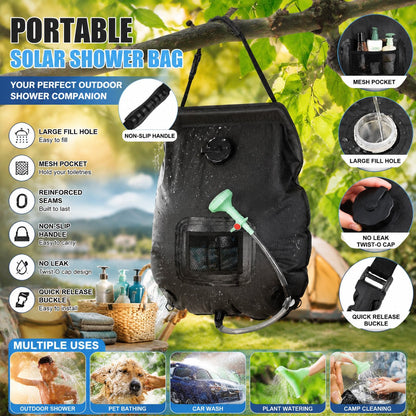 ☀️ Portable Solar-Heated Camp Shower Bag with Easy-Carry Handle – Outdoor Wash Kit, Green 🚿