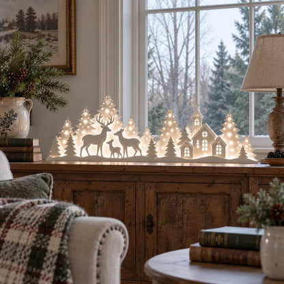 LED Christmas Deer and Village Window Decor