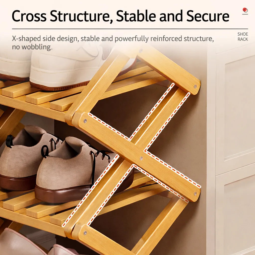 🌿 3-Tier Folding Bamboo Shoe Organizer in Natural Wood | Ready to Use, No Assembly Needed
