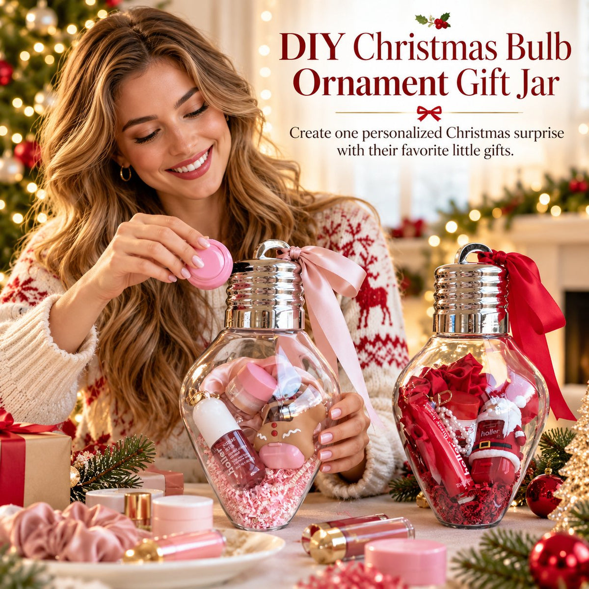 DIY Christmas Bulb Ornament Gift Jar