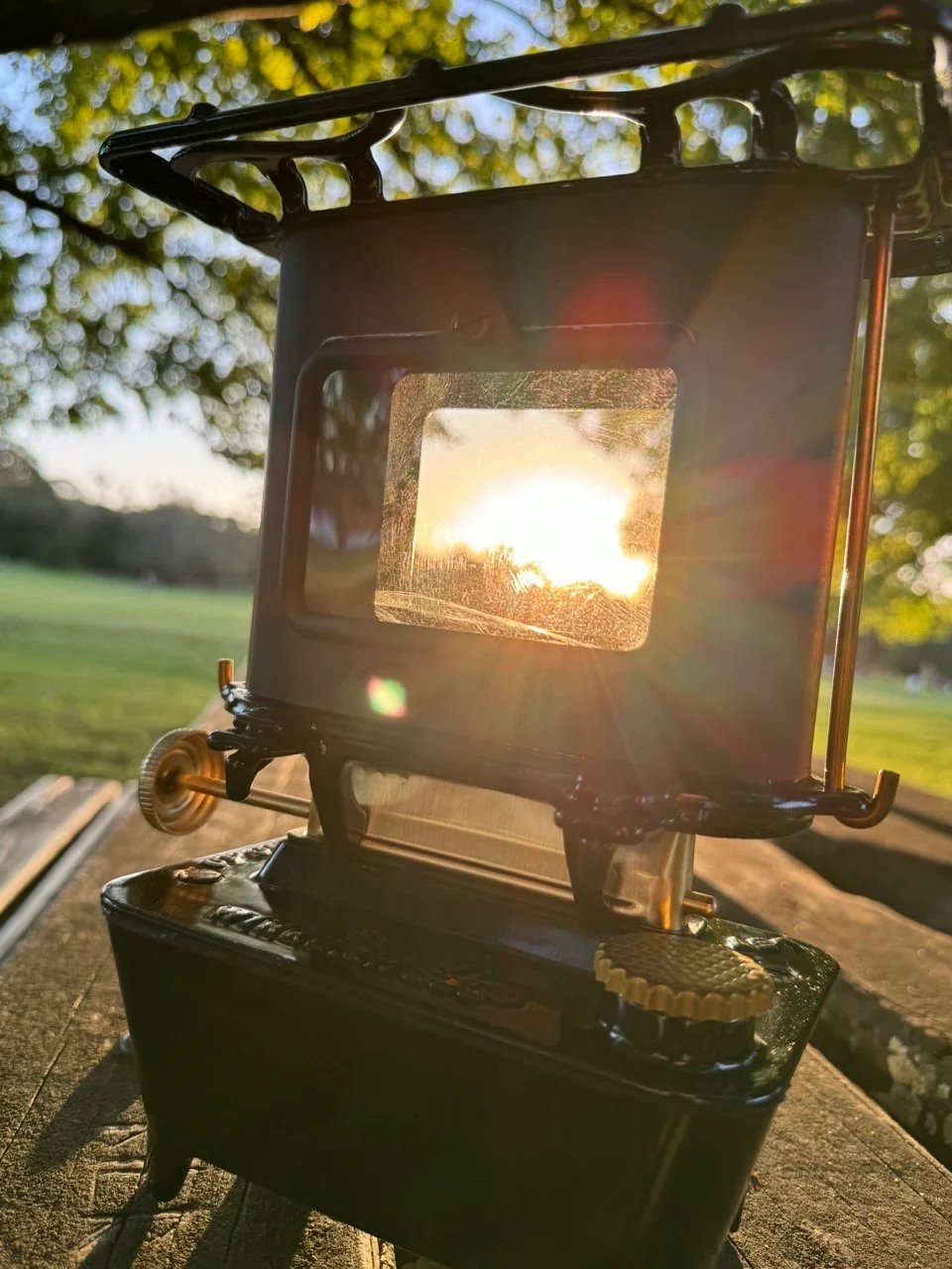 🏕️ Portable Cast Iron Camping Stove – Outdoor Cooker with Viewing Windows