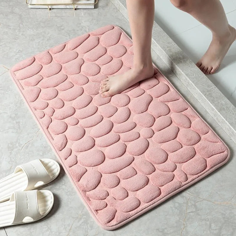 🛁 Cobblestone-Textured Bath Mat – Soft Bathroom Rug, Gray 40×60cm