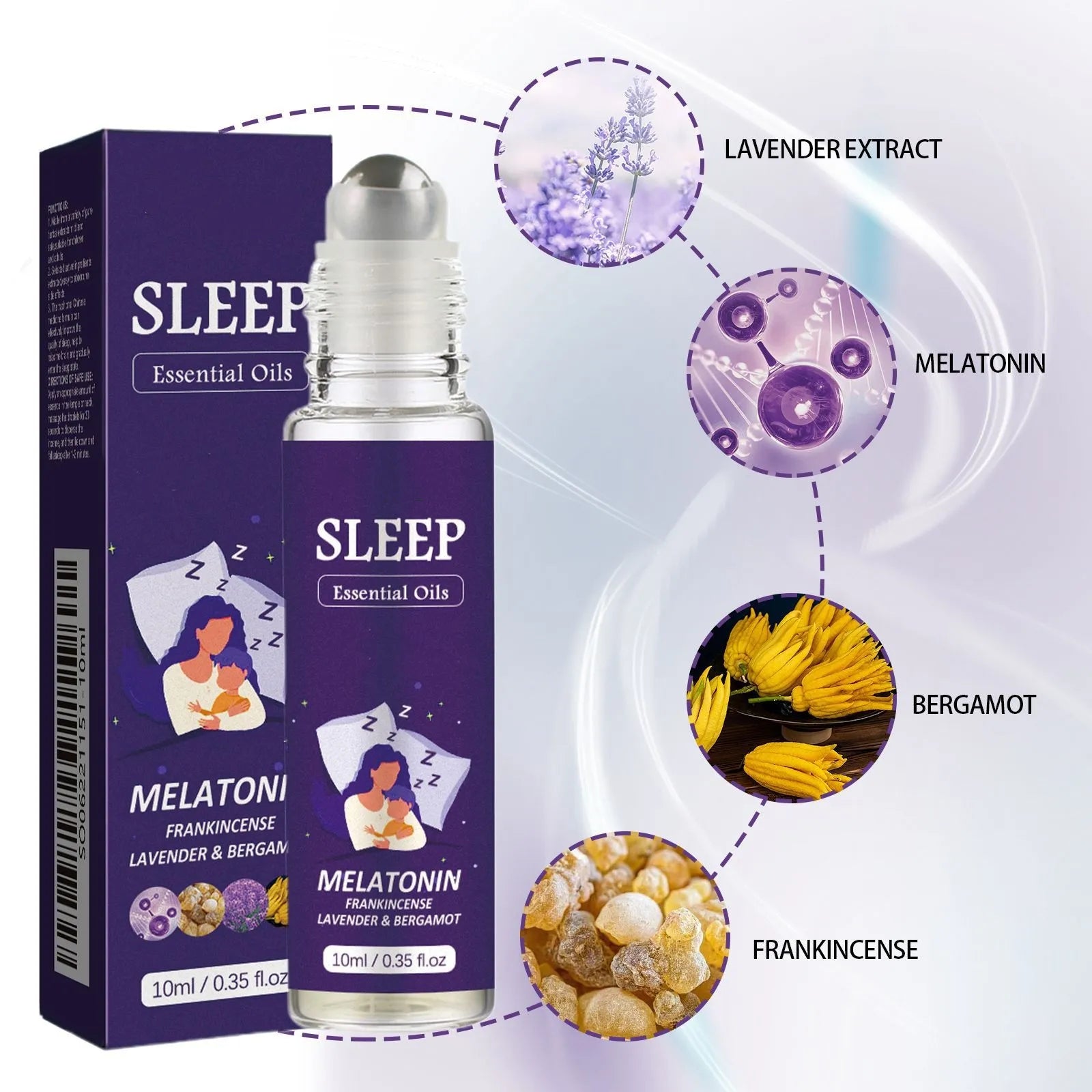 💜Plant Aromatherapy Sleep Roll-On Essential Oil｜Lavender & Bergamot Formula Portable Pre-bed Calming Care Oil🌙