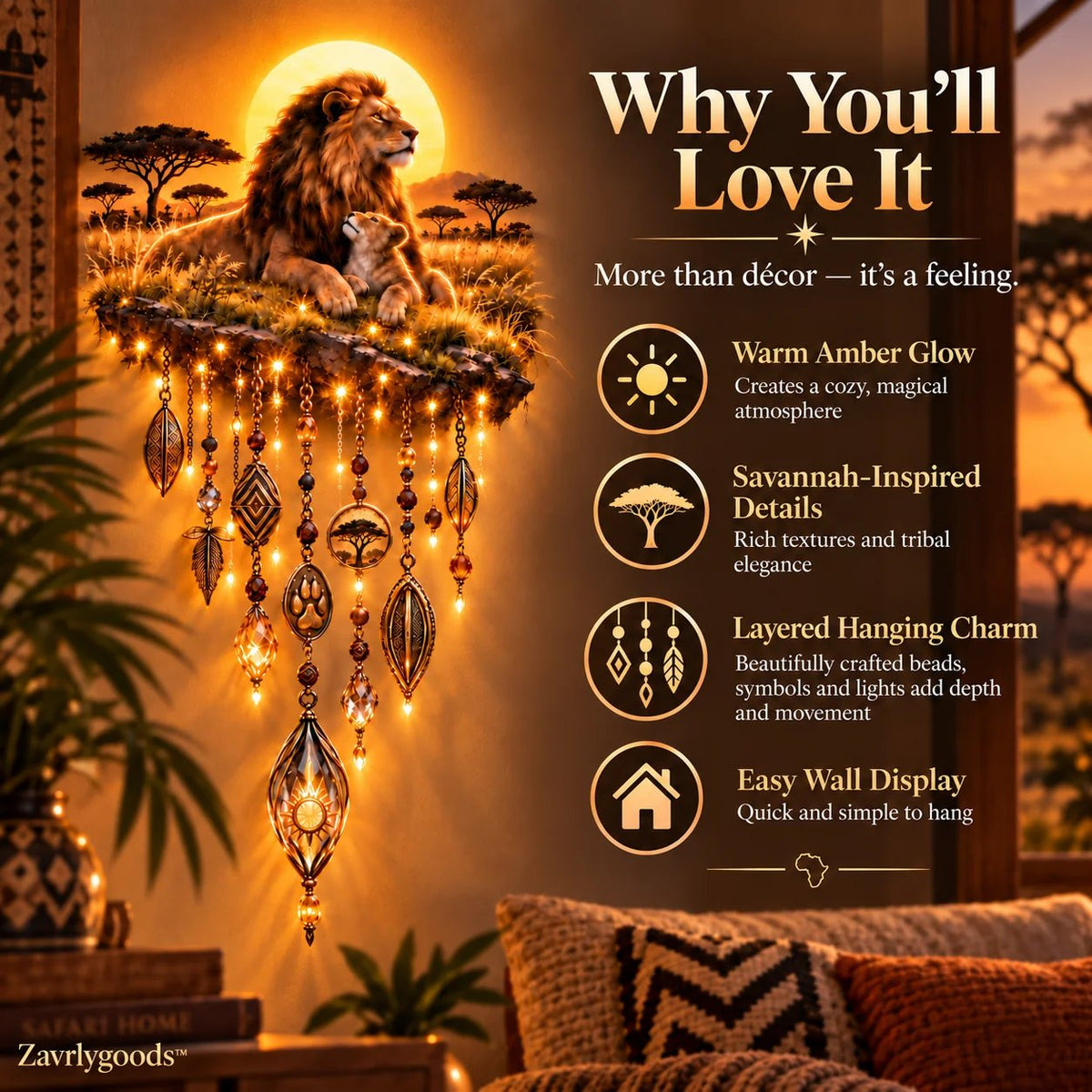 Majestic Savannah Family Glow™ – Beleuchtete Wanddekoration „Löwe & Junges“