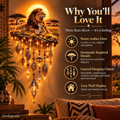 Majestic Savannah Family Glow™ – Beleuchtete Wanddekoration „Löwe & Junges“