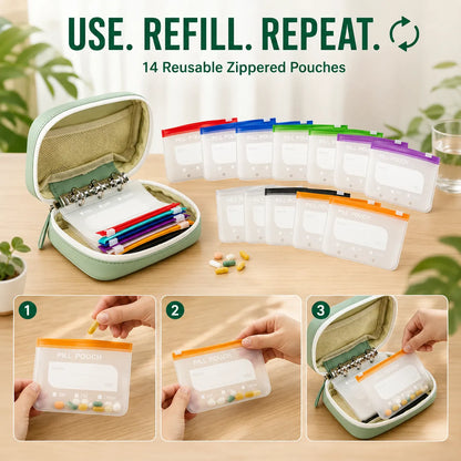 2-Week Pill Storage Binder 💊 – Portable Multi-Purpose Organizer Case