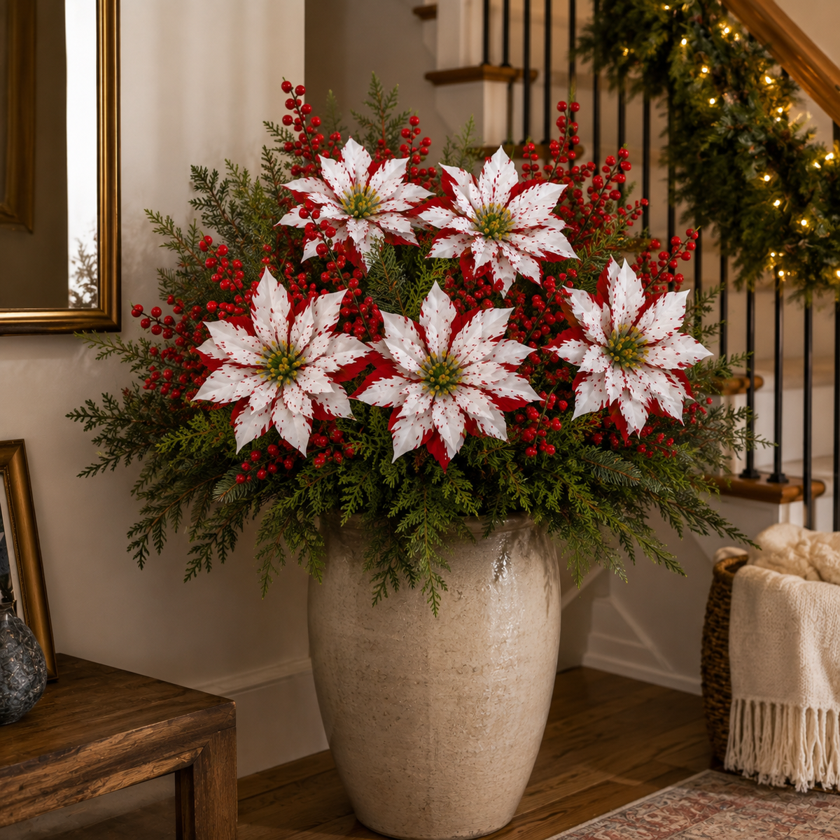 ❤️ Christmas Poinsettia Planter Inserts – Red & White Holiday Floral Picks