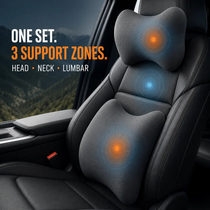 💯Car Neck & Lumbar Support Pillow Set – Memory Foam Headrest & Lower Back Cushion for Comfortable Driving