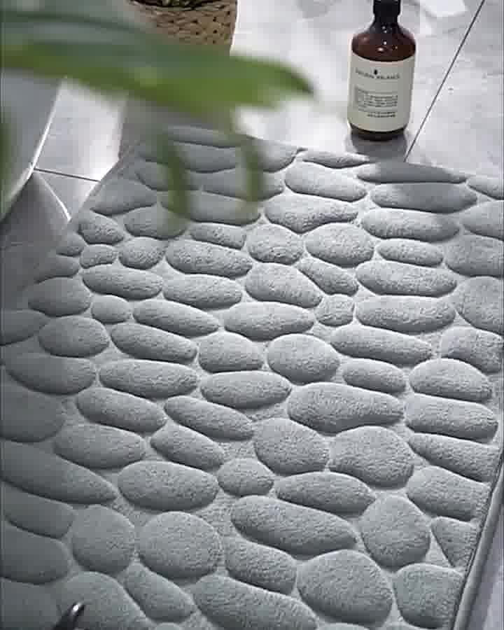 🛁 Cobblestone-Textured Bath Mat – Soft Bathroom Rug, Gray 40×60cm