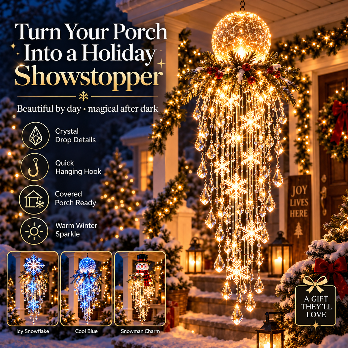 Crystal Cascade Christmas Light™ – Hanging Snowflake & Crystal LED Porch Décor ✨❄️