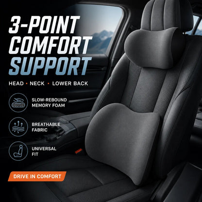 💯Car Neck & Lumbar Support Pillow Set – Memory Foam Headrest & Lower Back Cushion for Comfortable Driving