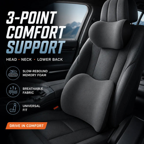 💯Car Neck & Lumbar Support Pillow Set – Memory Foam Headrest & Lower Back Cushion for Comfortable Driving