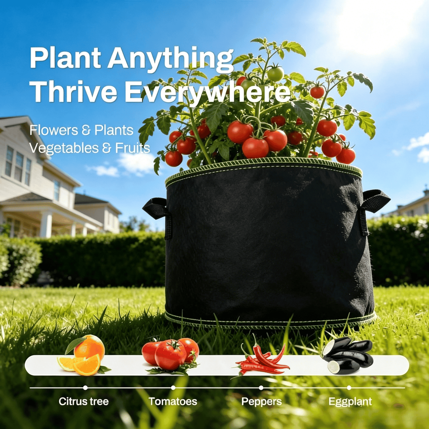 🪴🌱 5-Pack 5 Gallon Grow Bags – Heavy Duty Aeration Fabric Pots with Handles for Vegetables, Flowers & Fruits 🪴