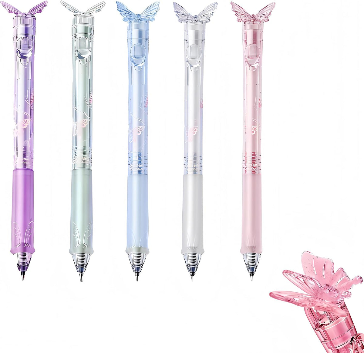 🦋 Butterfly Retractable Gel Pen – 0.5mm Smooth Black Ink | Single or 5-Color Set