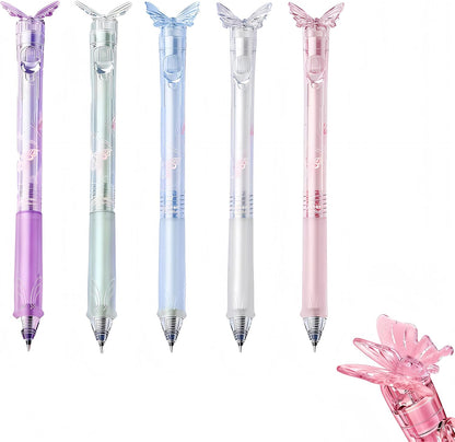 🦋 Butterfly Retractable Gel Pen – 0.5mm Smooth Black Ink | Single or 5-Color Set