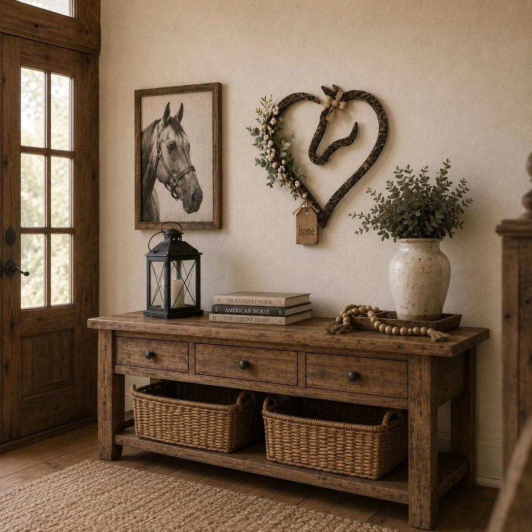 🎉Rustic Horse Heart Wall Decor with Greenery – Farmhouse Equestrian Home Accent
