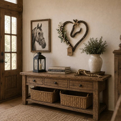 🎉Rustic Horse Heart Wall Decor with Greenery – Farmhouse Equestrian Home Accent