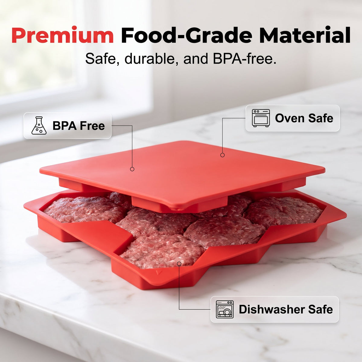 8-Cavity Burger Prep Tray 🍔 – Silicone Patty Maker for Shaping, Storing & Freezing