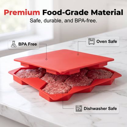 8-Cavity Burger Prep Tray 🍔 – Silicone Patty Maker for Shaping, Storing & Freezing