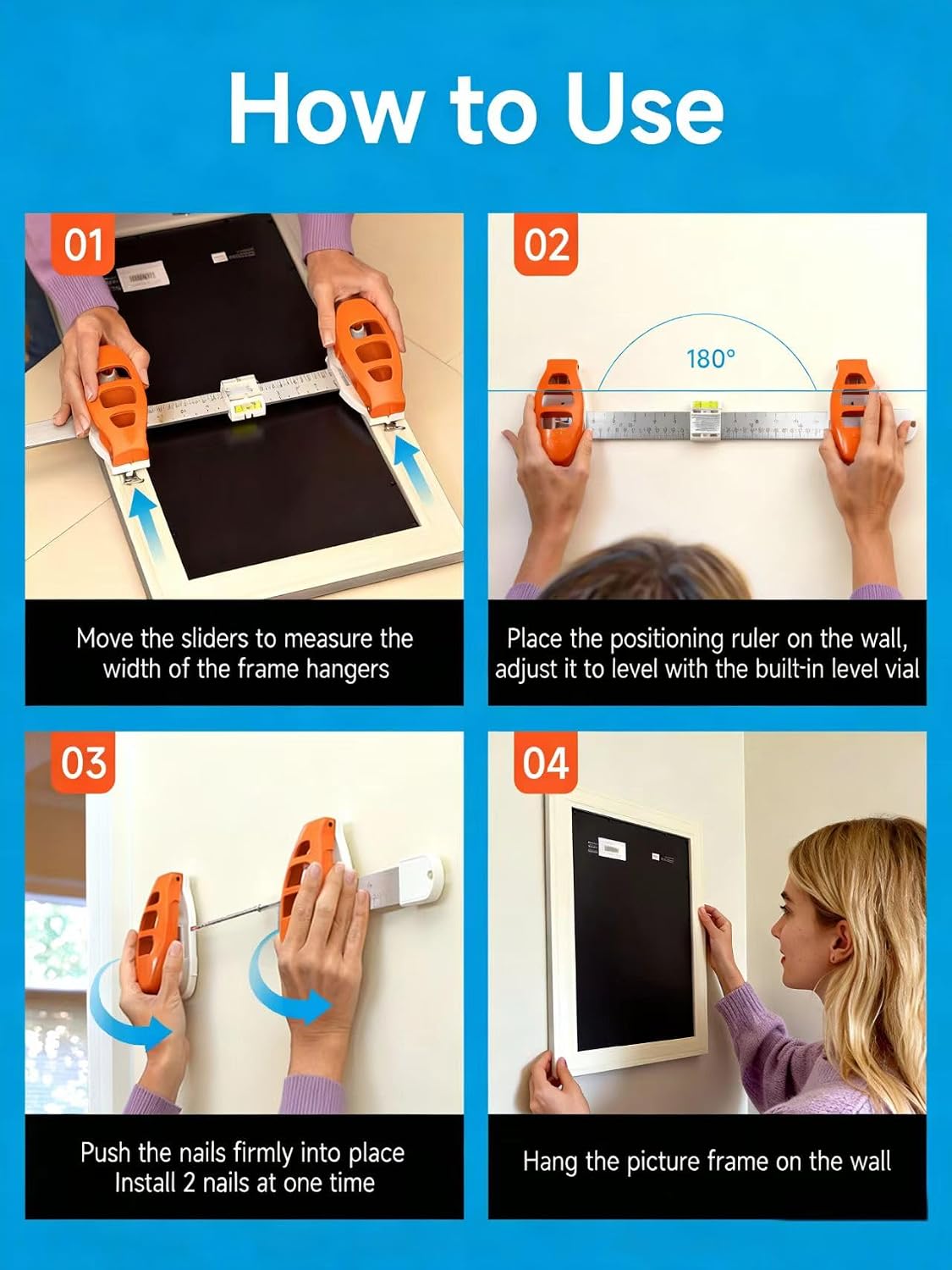 3-in-1 Frame Hanging Helper 🖼️ – Built-In Level, Ruler & 14 Nails