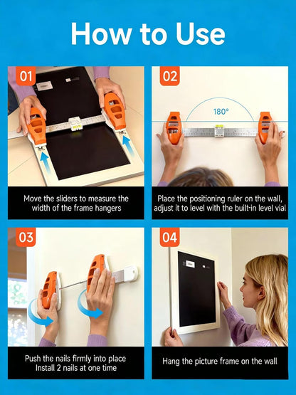 3-in-1 Frame Hanging Helper 🖼️ – Built-In Level, Ruler & 14 Nails