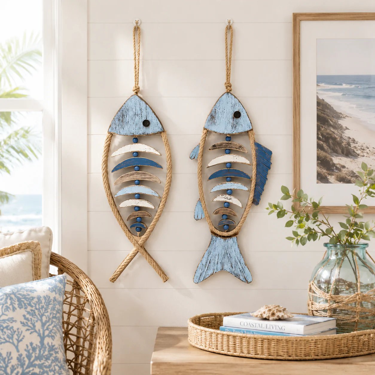 🐟✨ Lighted Coastal Rope Fish Wall Hanging