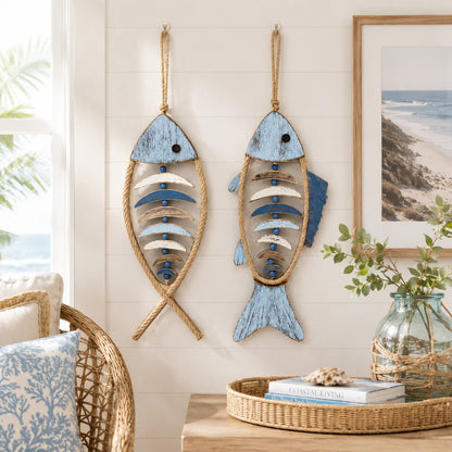 🐟✨ Lighted Coastal Rope Fish Wall Hanging