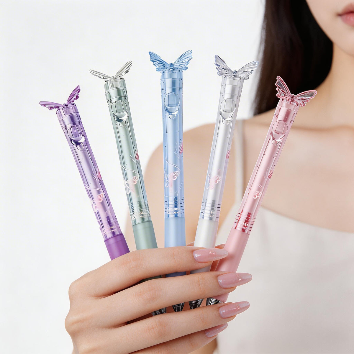 🦋 Butterfly Retractable Gel Pen – 0.5mm Smooth Black Ink | Single or 5-Color Set