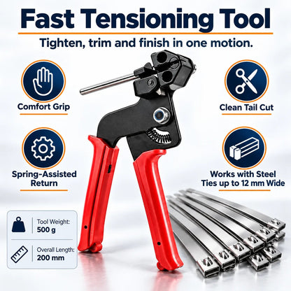 🛠️ 100-Pack 304 Stainless Steel Cable Ties – Tensioning Tool Included