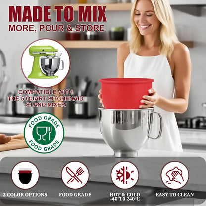 🥣 Food-Grade Silicone Mixer Bowl Liner – Reusable Kitchen Accessory in Red