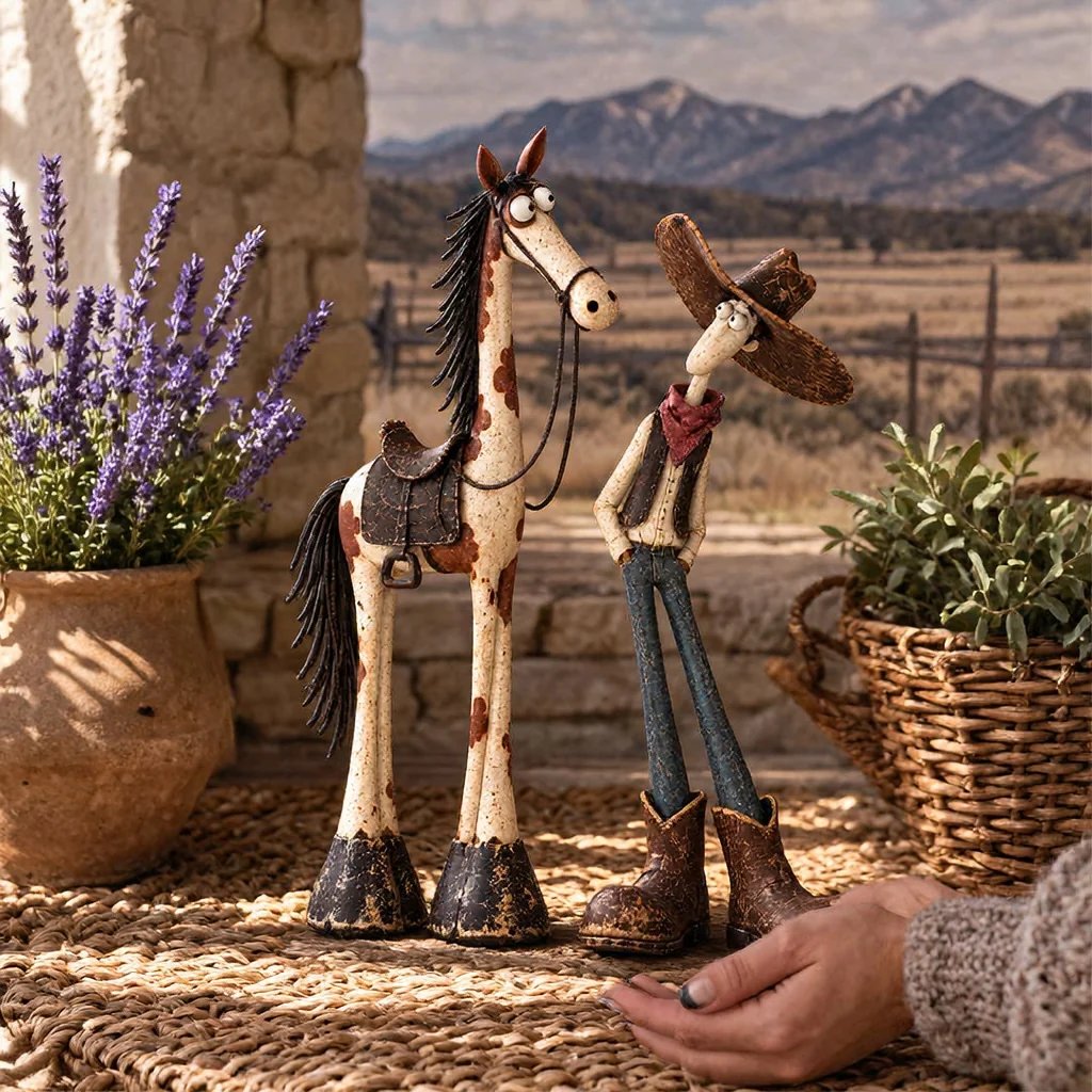 Whimsical Western Cowboy & Horse Figurine Duo 🤠🐴