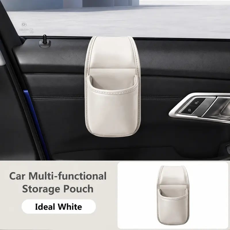 🚗 Double-Tier Leather Car Door Caddy – Slim Storage for Phone, Keys & Daily Gear