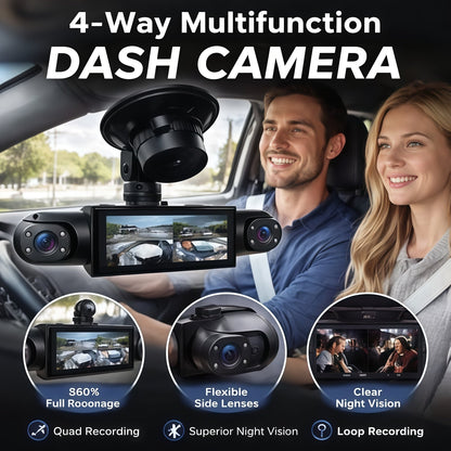 🚗 4-Camera Dash Cam System –📹 1080P Multi-Angle Driving Recorder