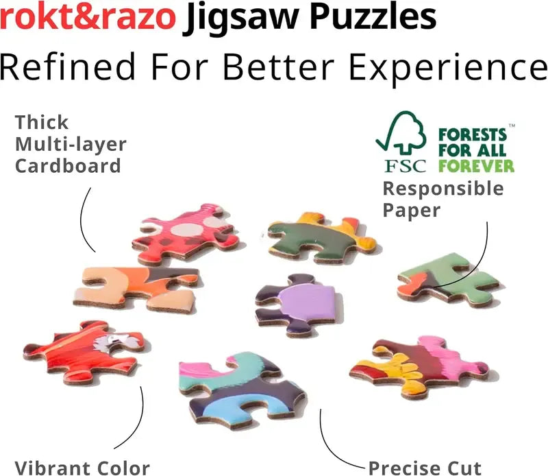 rokt&razo Travel Series, 24 Mini Pack 1000 Pieces Jigsaw Puzzle, 8 Puzzle Stickers, 3 Themes: National Parks, World Heritage, Global City Tour
