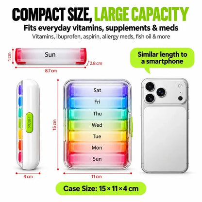 Rainbow Weekly Pill Organizer 💊 – Detachable Moisture-Resistant Storage Case