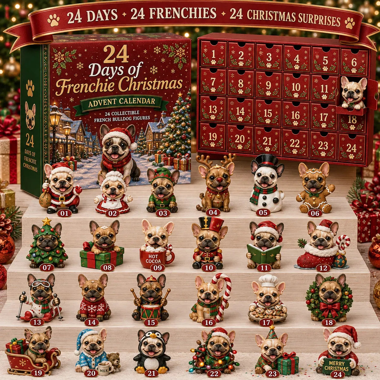 💯 🐶 24-Day French Bulldog Christmas Advent Calendar | 24 Unique Collectible Frenchie Characters with Different Outfits, Personalities & Daily Holiday Surprises 🎄✨