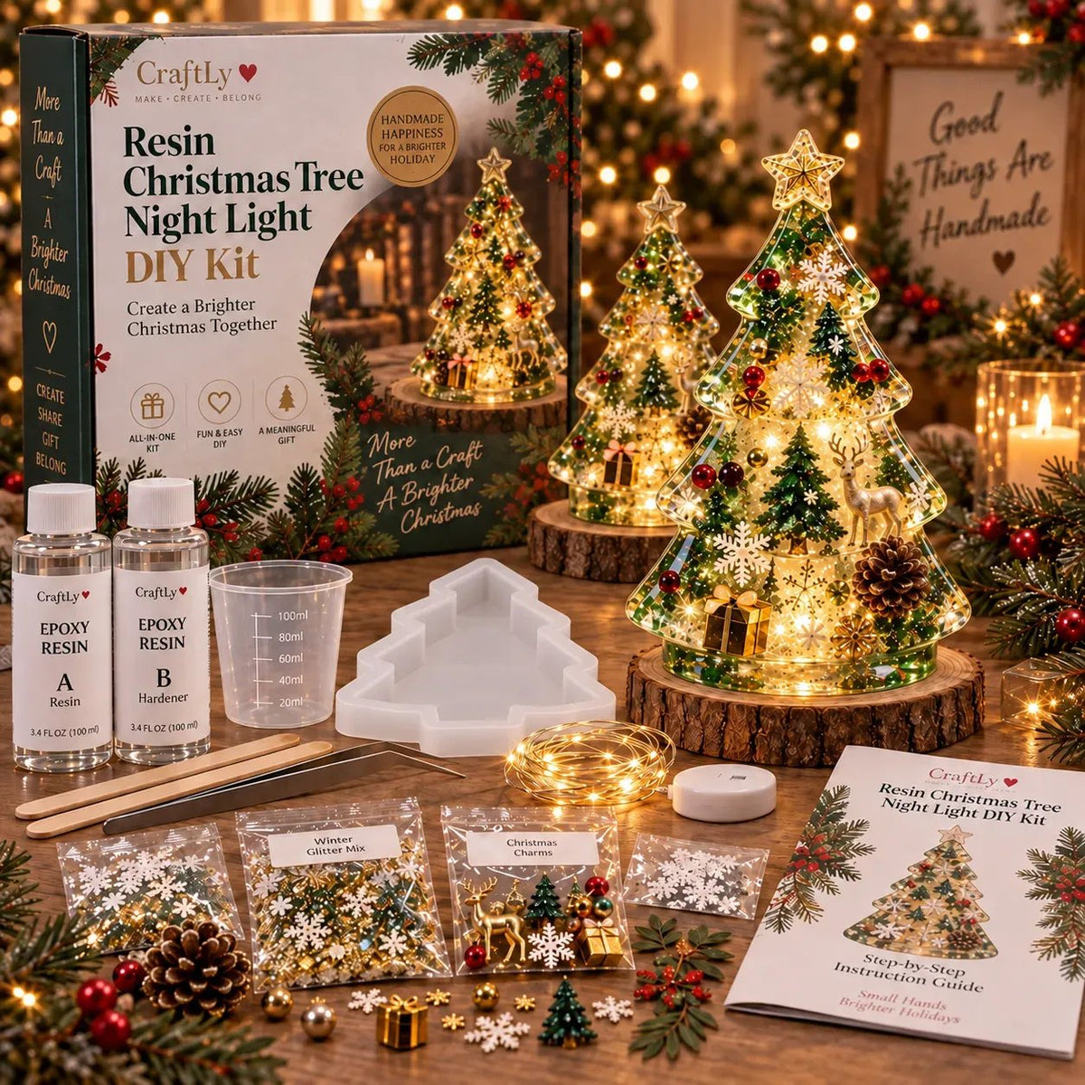 ✈️ Buy 2+ Get Free Shipping🎄✨ DIY Christmas Glow Tree – Beginner-Friendly Resin Craft Kit with Lights & Festive Decorations