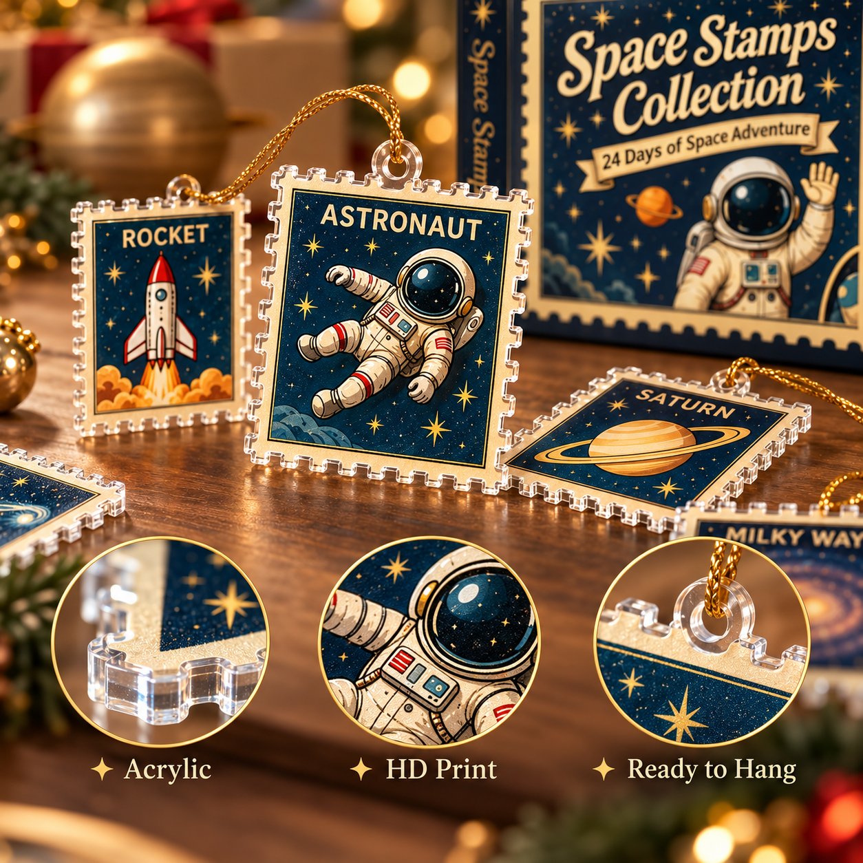 Cosmic Galaxy Advent Calendar 24‑Day Acrylic Stamp Ornament Countdown