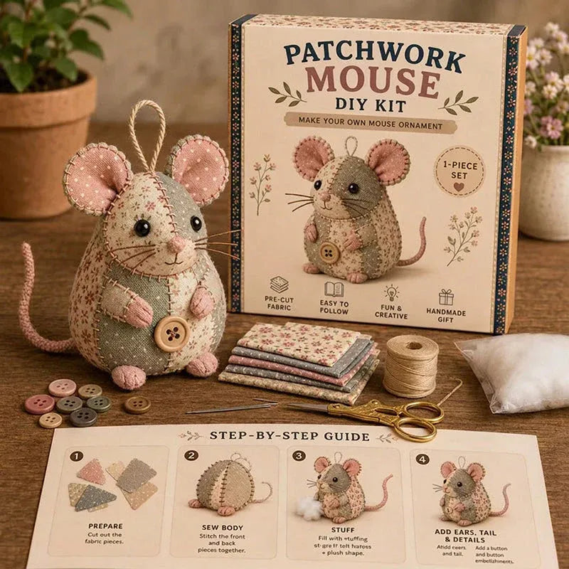 🎁 Handcrafted Vintage Mouse Plush Sewing Kit 🧵 DIY Heirloom Craft Gift Set