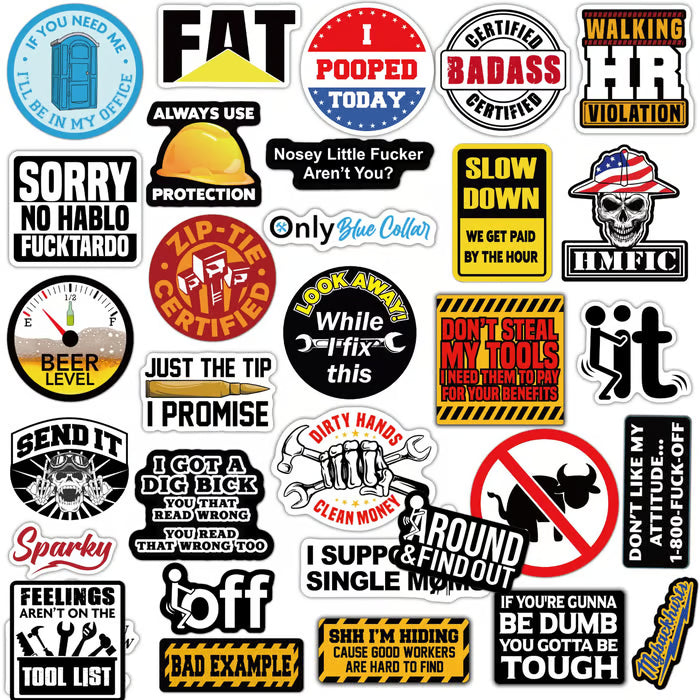 🔥 2026 Summer Sale – 150PCS Funny Blue Collar Hard Hat Stickers